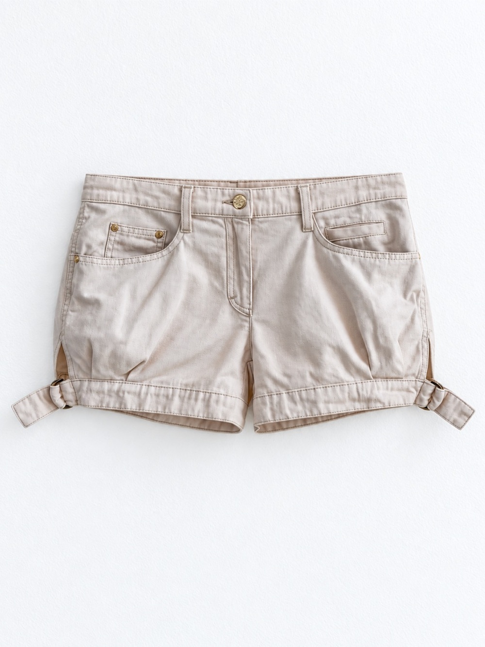 Roberto Cavalli Cream Blush Low Rise Shorts With Gold Hardware US 6 IT 42 EUC!